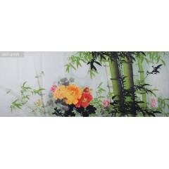 朱老师3花鸟小六尺横竹子牡丹q