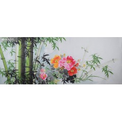 朱老师3花鸟小六尺横竹子牡丹q