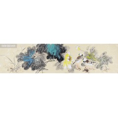 国画潘老师1花鸟四尺对开横荷花q