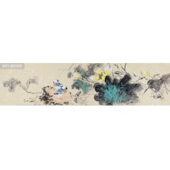 国画潘老师1花鸟四尺对开横荷花q