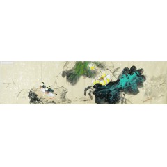 国画潘老师1四尺对开荷花