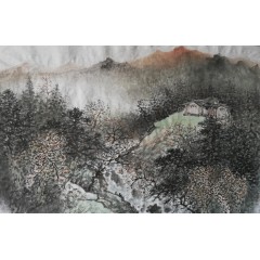 国画黄志华山水云岭瑞霞光四尺三开横山水