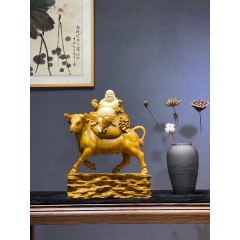 王林宝木雕 牛气冲天 弥勒