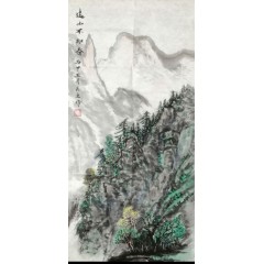 《远山不知春》彭民主（省美协会员）国画写意山水画，纯手绘，宣纸画芯53x110厘米，年代2016。