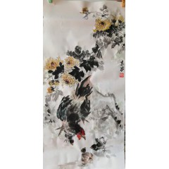 方冬成国画三尺整张竖雄鸡