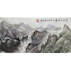 《清风万里春》彭民主（省美协会员）写意山水画，纯手绘，宣纸画芯64x39厘米，年代2016。