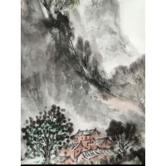 《遗失的村落》彭民主（省美协会员）纯手绘，宣纸画芯68x68厘米，年代2018。