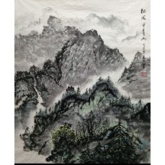 《松风守青山》彭民主（省美协会员）写意山水画，纯手绘，宣纸画芯72X90厘米，年代2015。