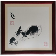 金熙洺国画写意兔子小品横《兔》
