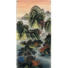 国画山水四尺整张竖青绿山水